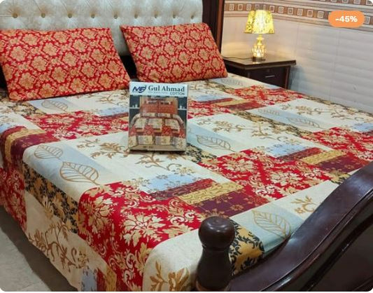 🛏️🌺Gul Ahmed Bedding3 pcs GIFT pack KING size BED (King Size)🛏️🌺