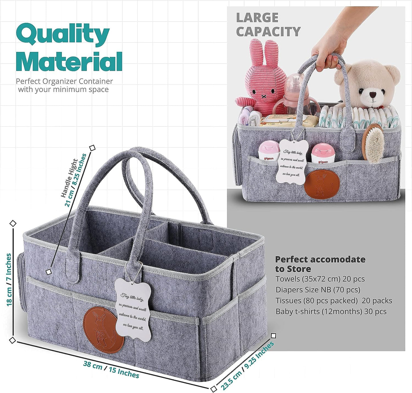 👶🏻 Foldable Travel Felt Storage Bag Baby Diaper Caddy Organizer 👶🏻