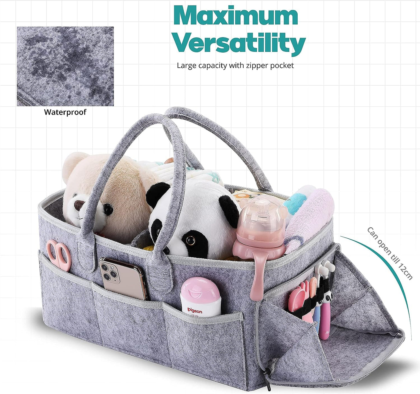 👶🏻 Foldable Travel Felt Storage Bag Baby Diaper Caddy Organizer 👶🏻