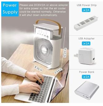 Electric Fan, portable Usb Mini Air Conditioner Timing 3 Speeds Setting,cooler Wind Spray Wide Angled Adjust With 600ml Capacity(random Color )⭐ Best for Personal Use  ⭐ Comes with Humidifer  ✔️ 15 Days Check Warranty