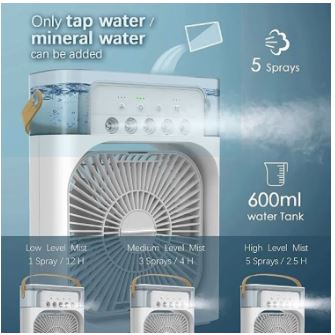 Electric Fan, portable Usb Mini Air Conditioner Timing 3 Speeds Setting,cooler Wind Spray Wide Angled Adjust With 600ml Capacity(random Color )⭐ Best for Personal Use  ⭐ Comes with Humidifer  ✔️ 15 Days Check Warranty