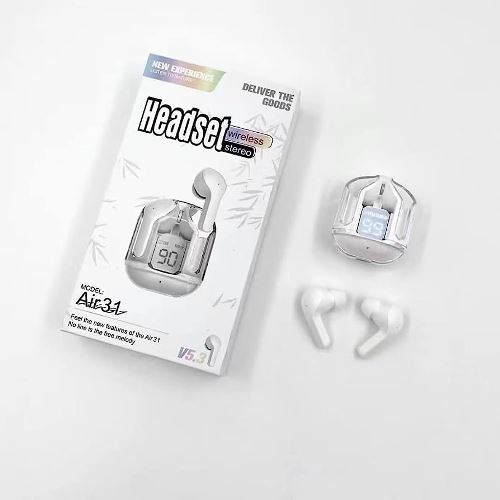 Air31 Earbuds Wireless Crystal Transparent Body With Silicone Pouch