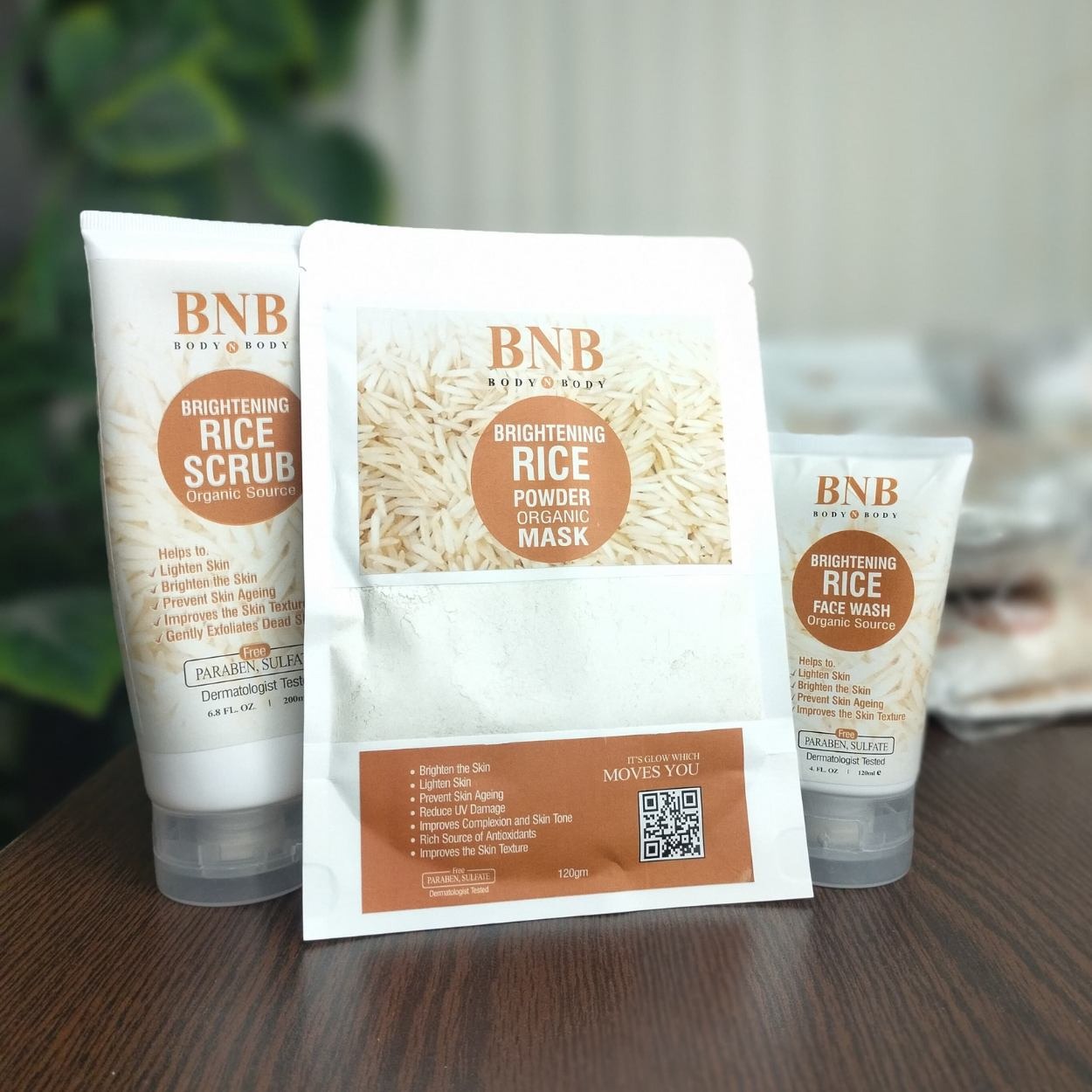 BNB Rice Brightening Glow Kit Rice Face Wash Powder Mask Scrub 3in1