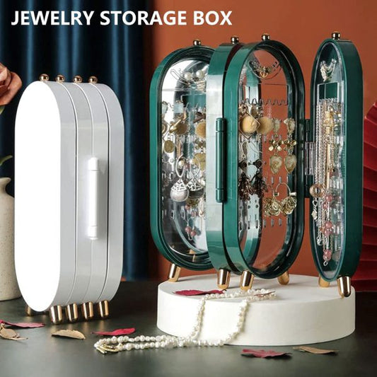 Jewellery Box Organiser With Mirror – Foldable Exquisite Dustproof Jewelry Storage Case Multi-function Screen Shaped Metal Display Jewelry Stand For Earring – Necklace &amp; Bracelet (random Color)